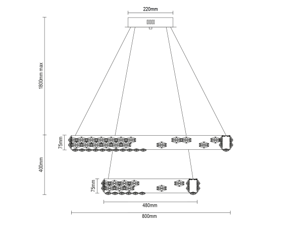 CLARIS závesný krištáľový luster 800+480 - V30006 6