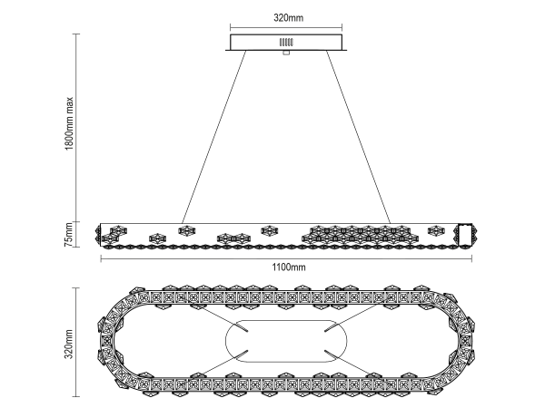 CLARIS závesný krištáľový luster 1100x320 - V30003 7